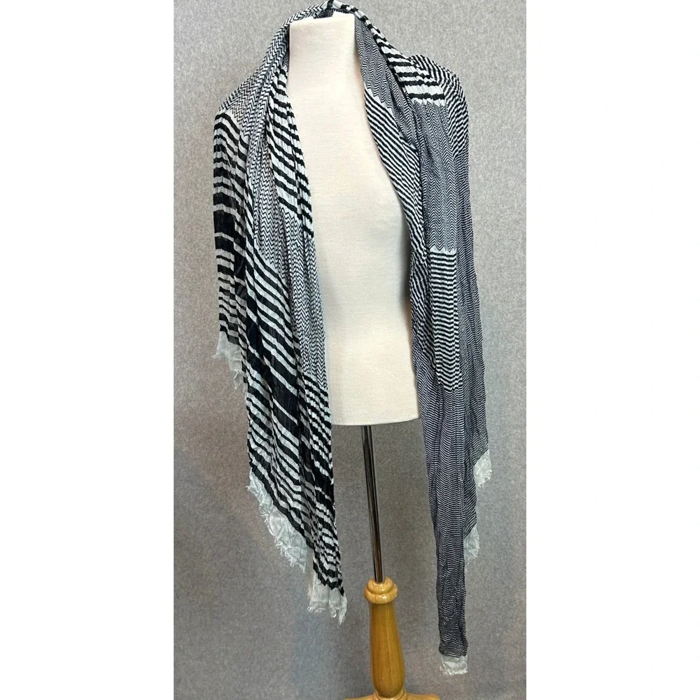 Blue Pacific Scarf Wrap Navy Blue Striped Lightweight Drape Cashmere Silk Blend